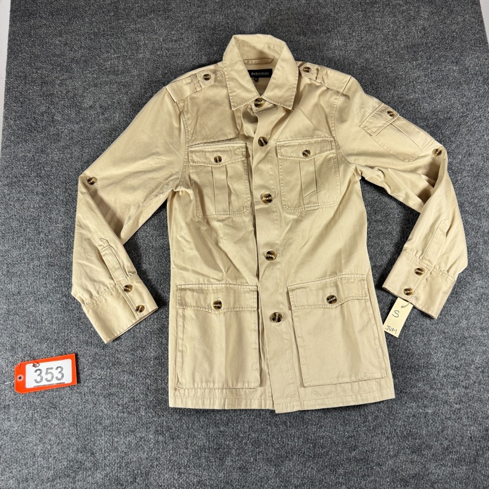 J. Peterman Safari Field Jacket Womens Small Beige Utility Pockets Button Front